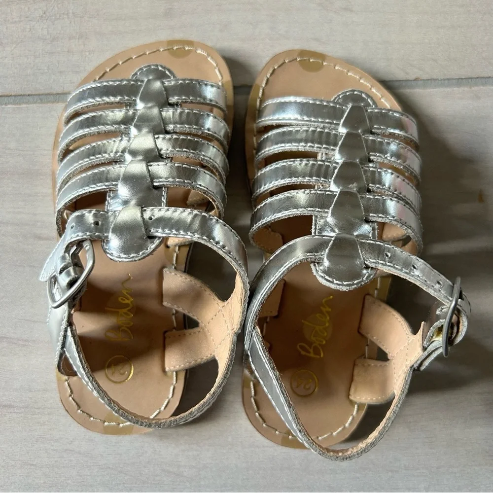 Mini Boden Metallic Silver Gladiator Buckle Sandals